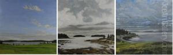 Three Coastal Maine Landscapes Oil Painting by Herbert Parsons Weaver