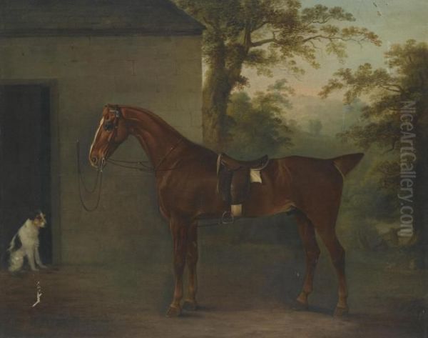 Portrait Of Mr. Yarburgh's Chestnut Hunter Little John Oil Painting by Thomas Weaver