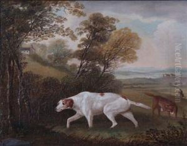 A Country Landscape With Pointers And Huntsmen Oil Painting by Thomas Weaver