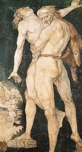 Hercules and Antaeus, c.1530 Oil Painting by Hans Baldung Grien