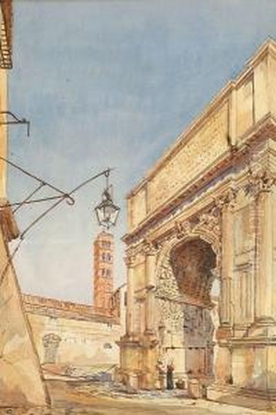 'the Cathedral Of Palermo' And 'the Arch Of Titus, Rome' Oil Painting by Aston Webb