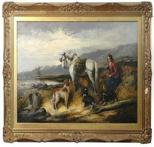 Highland Lass With Pony And Dogs At Oil Painting by Byron Webb