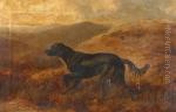 Black Retriever In A Landscape Oil Painting by Byron Webb