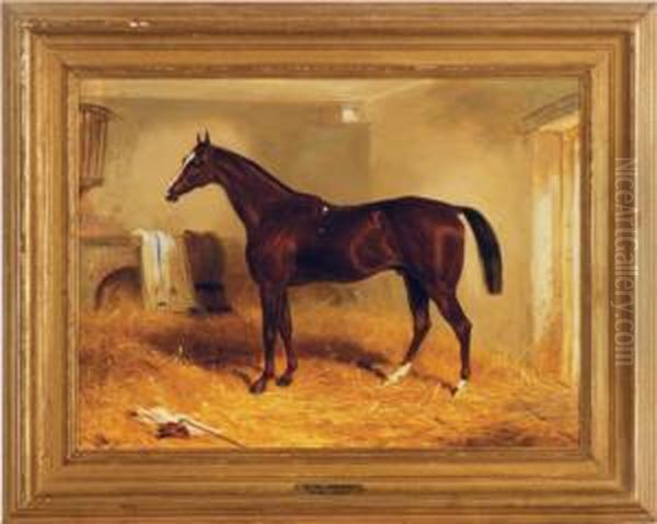 Chestnut Mare In A Stable; And A Companion Painting Oil Painting by Edward Walter Webb