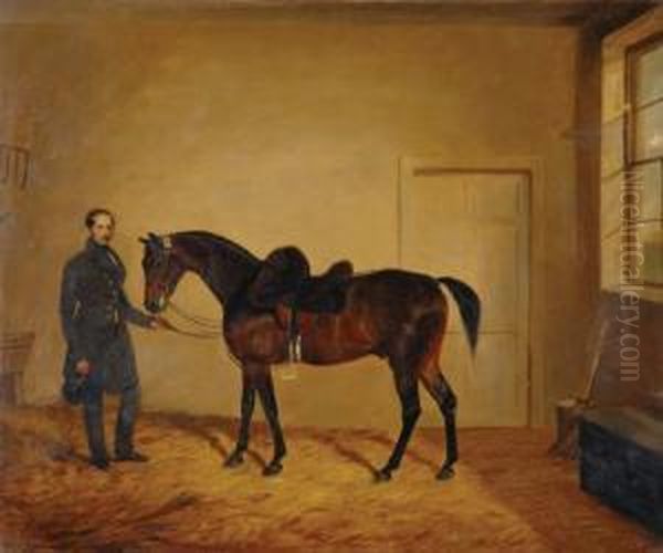 Lieutenant West, First Regiment Life Guards, And His Horse, In Aloose Box Oil Painting by Edward Walter Webb