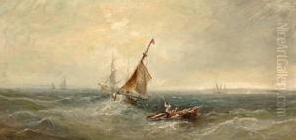 Fishing Vessels Long The Shore Oil Painting by William Webb