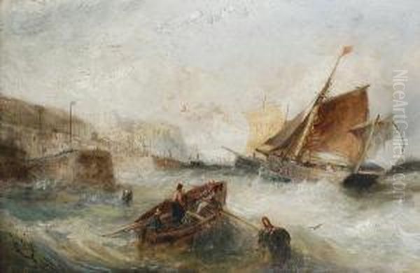 Ships Off The Cornish Coast Oil Painting by William Webb