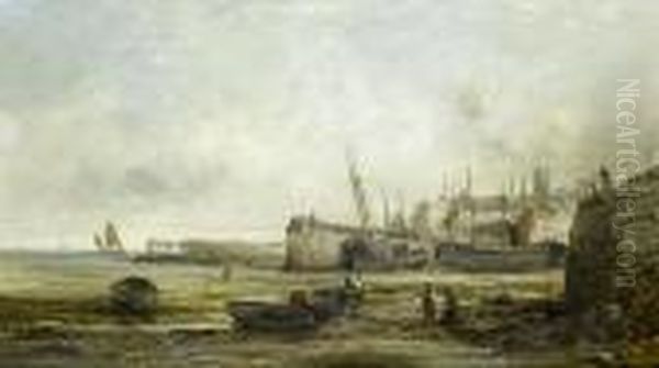 Low Tide At Penzance Harbour Oil Painting by William Edward Webb