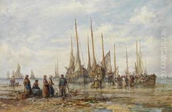 Douglas Harbour, Isle Of Man; Unloading The Catch Oil Painting by William Edward Webb