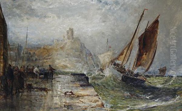 Shipping Off A Pier In Choppy Waters Oil Painting by William Edward Webb