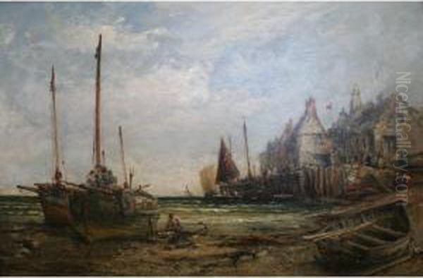 Cornish Fishing Village Oil Painting by William Edward Webb