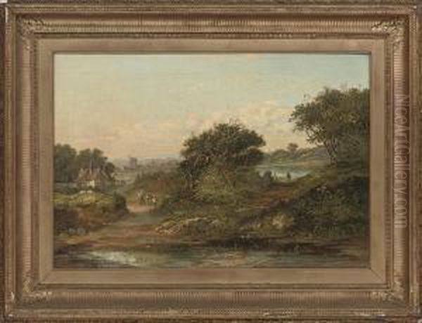 Landscape With A View Of A Cottage And Windmill Beyond Oil Painting by William J. Webbe or Webb