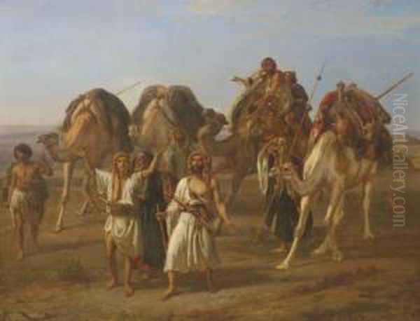 The Arrival Of The Caravan Oil Painting by William J. Webbe or Webb