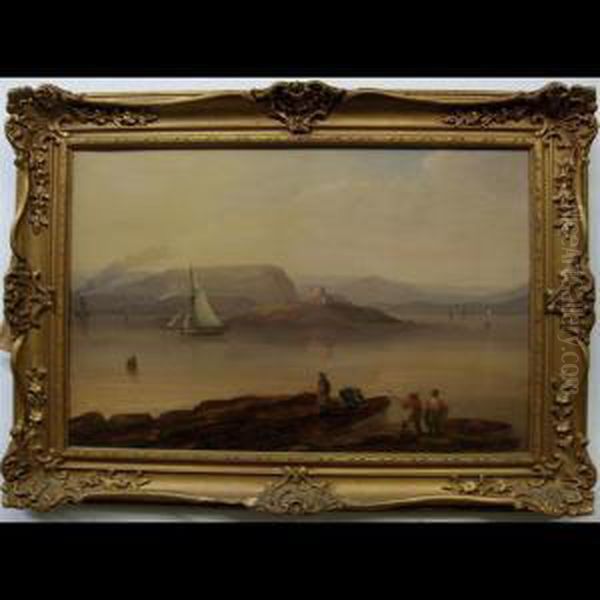 Coastal View With Fisherfolk Oil Painting by A.J. Webber