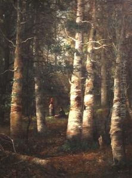 Two Ladies In The Woods Oil Painting by Wesley Webber