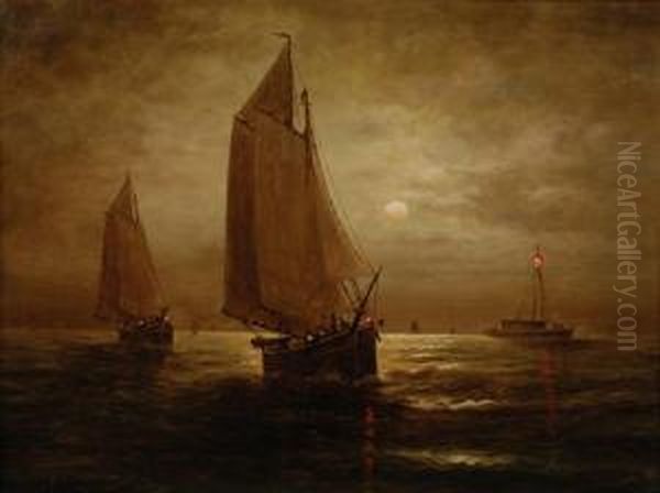 Moonlight On Long Island Sound Oil Painting by Wesley Webber