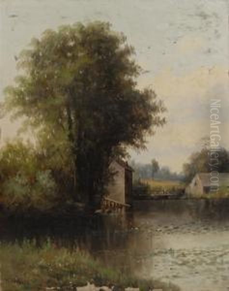 Landscape With Figures On A Bridge Oil Painting by Wesley Webber