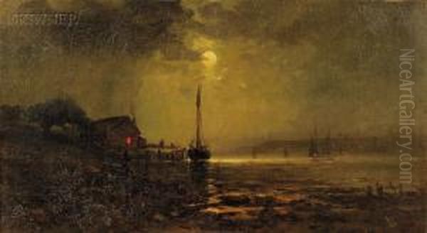 Moonlit Harbor Oil Painting by Wesley Webber