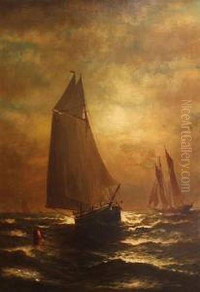 Ships At Dusk Oil Painting by Wesley Elbridge Webber