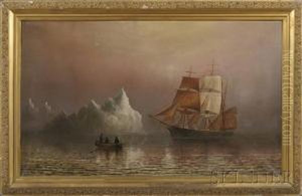 Foggy Arctic Morning With Ship And Iceberg Oil Painting by Wesley Elbridge Webber