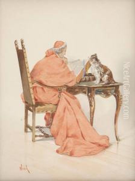 La Lecture Du Cardinal Oil Painting by Alfred Charles Weber