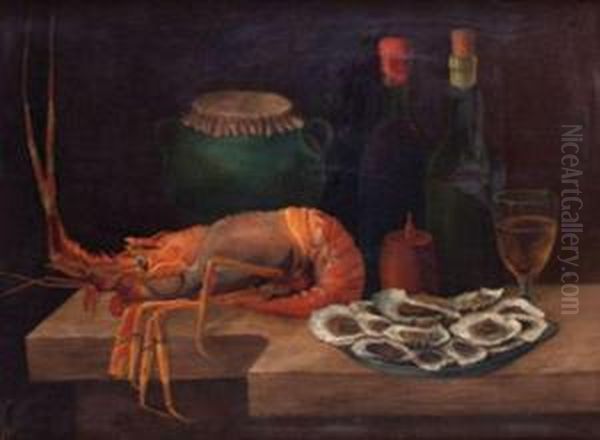 Nature Morte Au Homard Oil Painting by Alfred Charles Weber