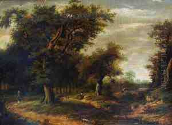 Romantische Landschaft Mit Figurenstaffage Oil Painting by August Weber