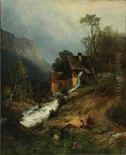 The Old Mill Oil Painting by Carl Weber