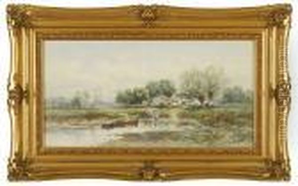 Pastoral Landsdcape With Figures At A Stream Oil Painting by Carl Weber