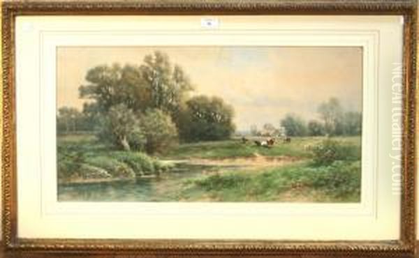 Landscapewith Cattle On The Bank Of A River Oil Painting by Carl Weber