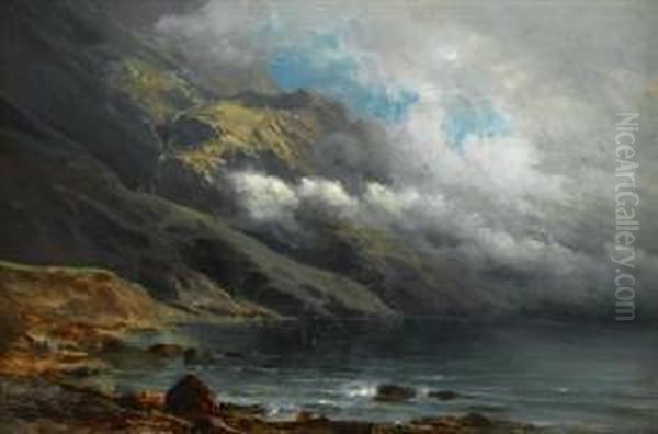 Rocky Shore Oil Painting by Carl Weber