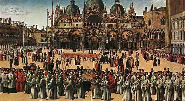 Procession in Piazza San Marco (Processione in piazza San Marco) Oil Painting by Gentile Bellini