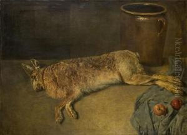 Jagdstillleben Mit Erlegtem Hase Oil Painting by Henrich A. Weber