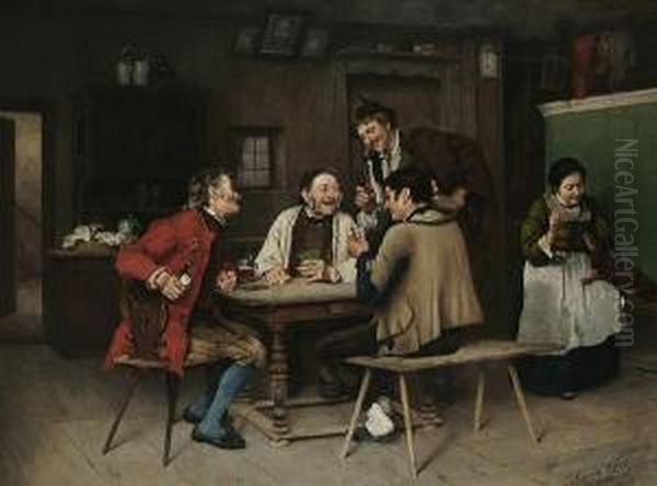 A Game Of Cards Oil Painting by Henrich A. Weber