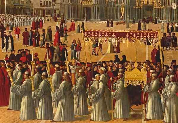 Procession in Piazza S. Marco (detail) 1496 Oil Painting by Gentile Bellini