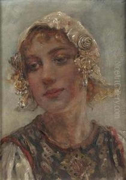 A Girl In A Folk Costume Oil Painting by Marie Philips Weber