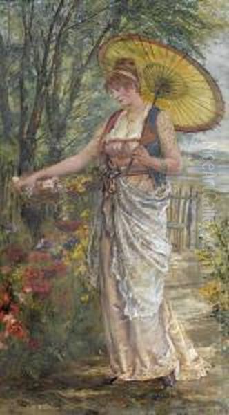 Junge Frau Mit Sonnenschirm Oil Painting by Marie Philips Weber