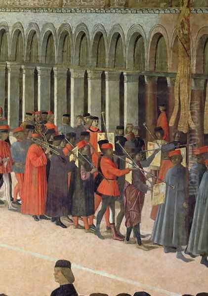 Musicians, detail from the Procession of the Cross in St. Mark's Square, 1496 Oil Painting by Gentile Bellini