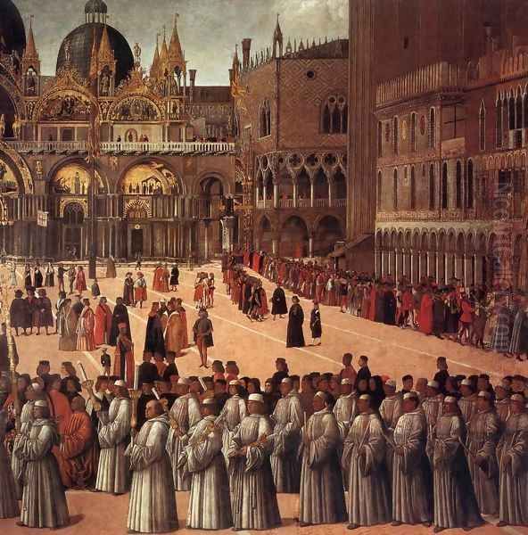 Procession in Piazza San Marco (detail) Oil Painting by Gentile Bellini