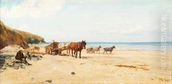 Shore Scene With Cockle Carts Oil Painting by Otto Weber