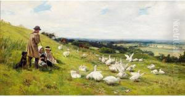 The Goose Girls Oil Painting by Otto Weber