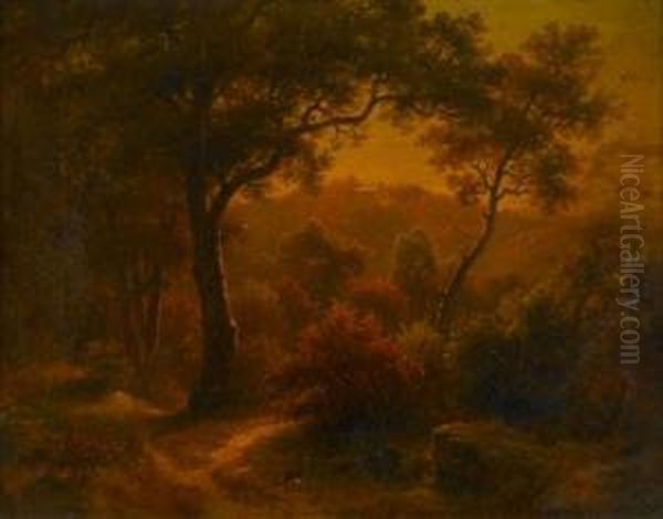 Landscape With Trees And Estate In Distance Oil Painting by Paul Weber