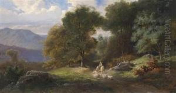 Seascape With Shepherdess On Her Way Home Oil Painting by Paul Gottlieb Weber