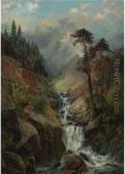 Cascade In The Mountains Oil Painting by Philipp Weber