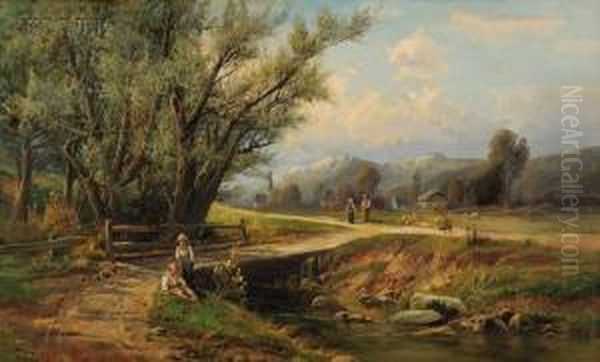 Family Outing By The River Oil Painting by Philipp Weber