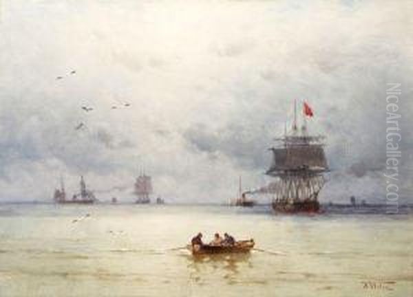 Navires Au Large De Boulogne Oil Painting by Theodor Alexander Weber