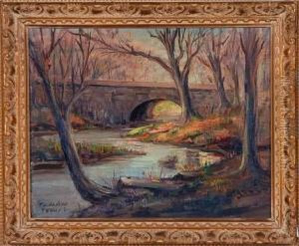 Wooded Landscape With Bridge Oil Painting by William Weber