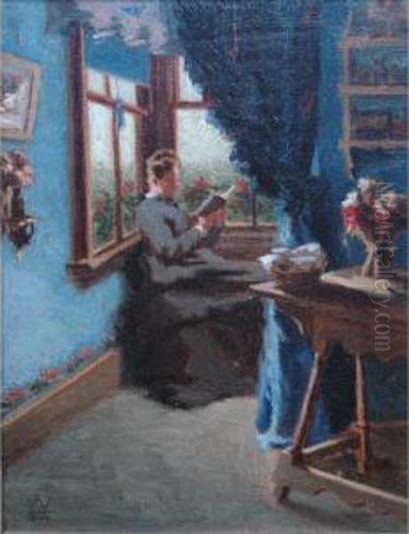 Reading By A Window Oil Painting by Edwin Ambrose Webster