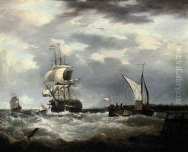 A Dutch Emigrant Ship Dropping The Pilot And Leaving Her Homeland Astern Oil Painting by George Webster