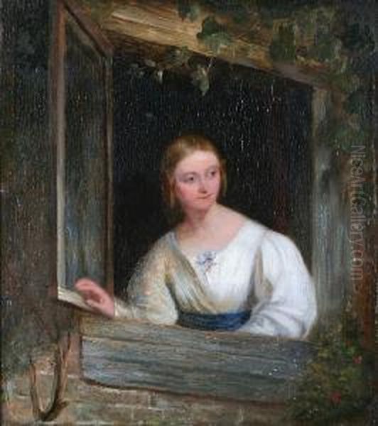 A Young Maid At A Window Oil Painting by Thomas Webster